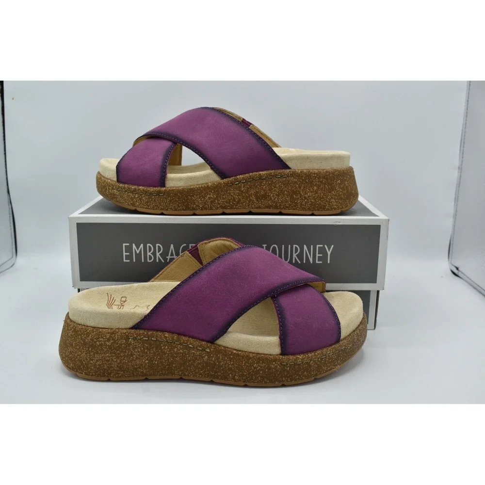 Dansko Bridget Platform Slide Sandals Womens EU 41 Plum Suede New BOHO Beachy